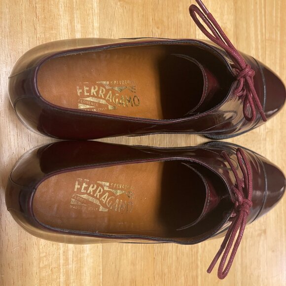 Salvatore Ferragamo Cap Toe Oxford Dress Shoes in Burgundy 12D - Picture 8 of 11